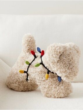 Pottery Barn Cute and Cuddly Fuzzy Dog Wrapped in Holiday Lights Shaped Pillow🎄